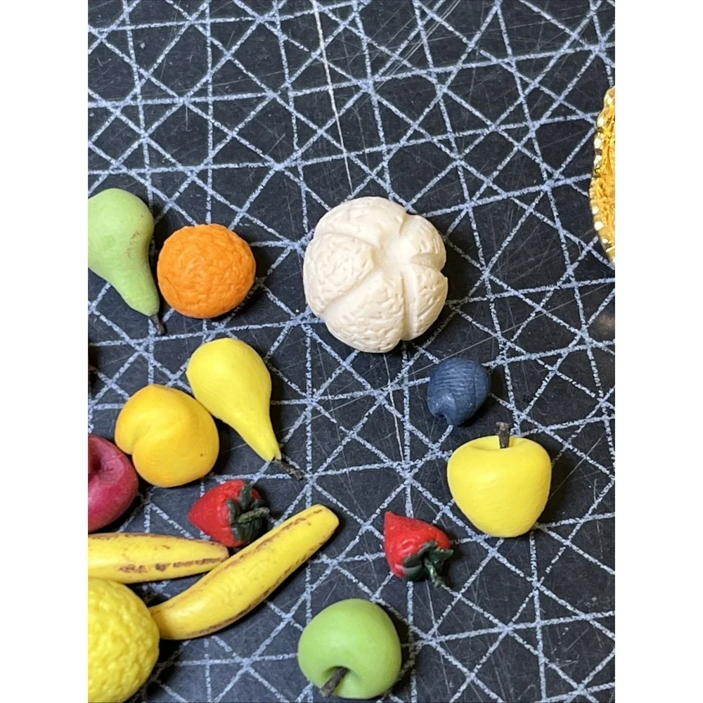 Vtg Artisan Dollhouse Miniature Vegetable Fruit Basket Market Food OOAK Realist
